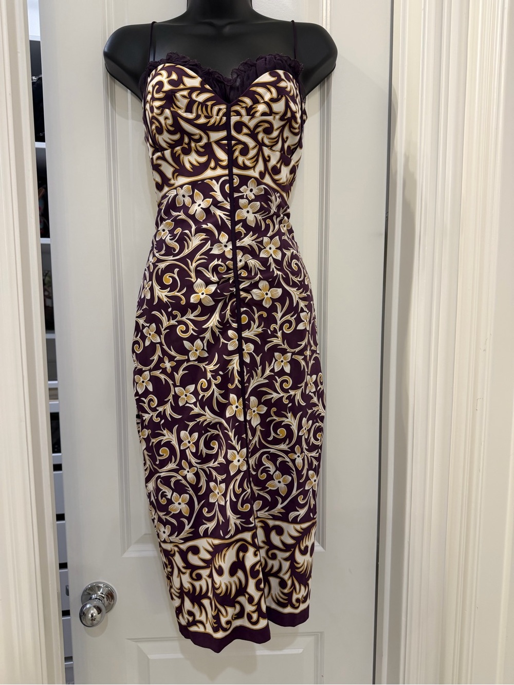 Vintage Y2K Nicole Miller Collection Silk Floral Ruched Midi Dress Sz 2